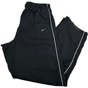 VTG y2k Men's Black Nike Mini Swoosh Mesh Lined Baggy Windbreaker Track Pants XL